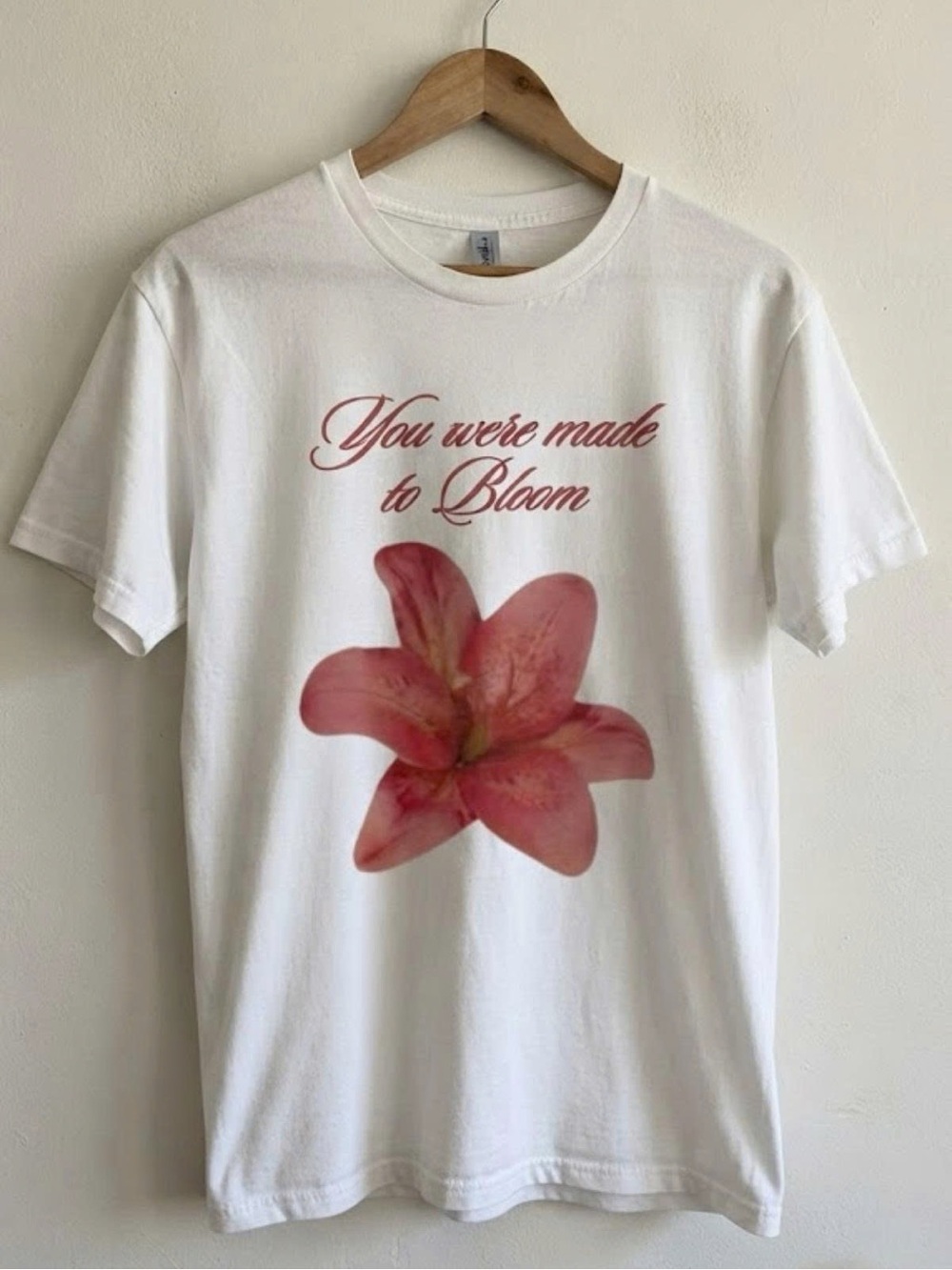 Gildan White Tee with Pink Floral Graphic - "You were made to Bloom" |Unisex Tee
